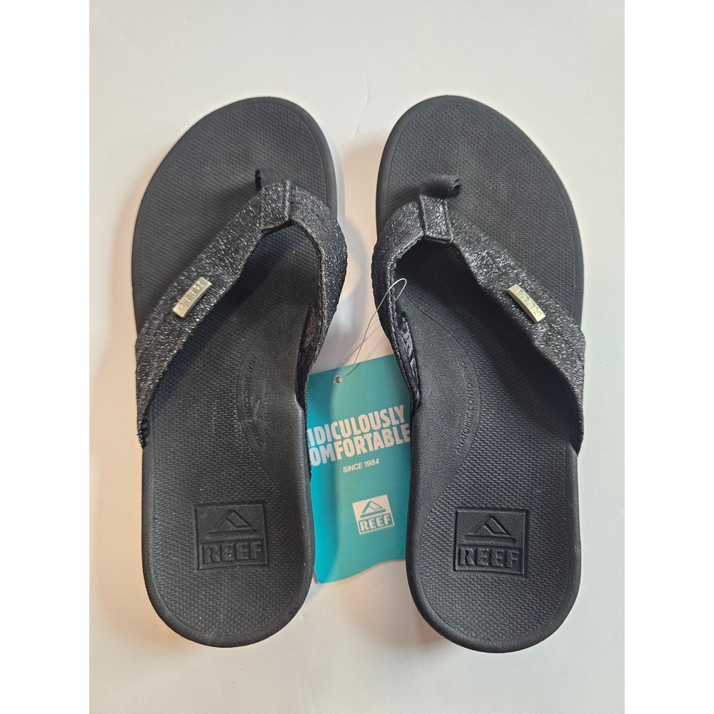 Reef Ortho Spring Sandals Women 5 Black Glitter Flip Flops Comfort